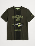 CODEZ Boys Olive Relaxed Fit Racing 42 Round Neck Graphic T-Shirt
