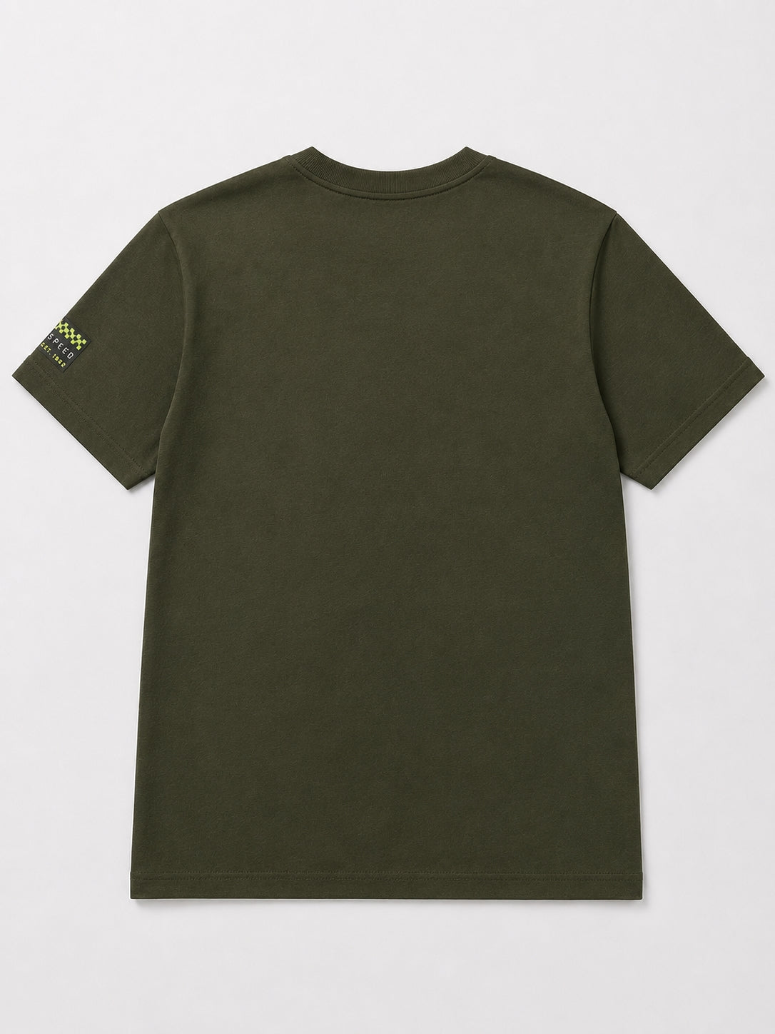 CODEZ Boys Olive Relaxed Fit Racing 42 Round Neck Graphic T-Shirt