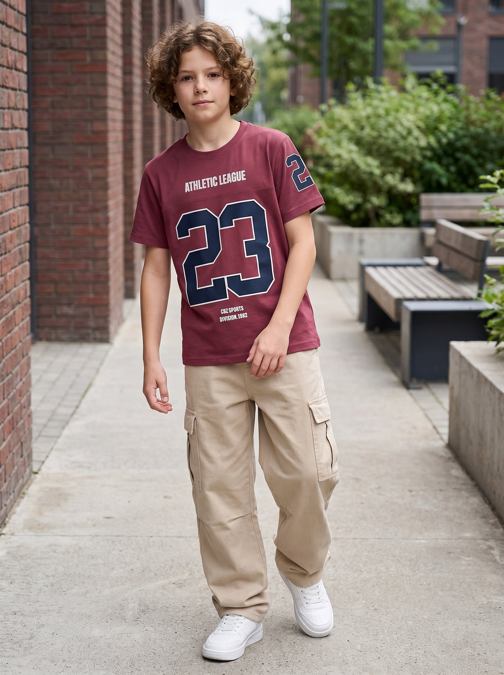 CODEZ Boys Pink Relaxed Fit Athletic League 23 Round Neck Graphic T-Shirt