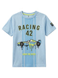 CODEZ Boys Sky Blue Relaxed Fit Racing 42 Round Neck Graphic T-Shirt