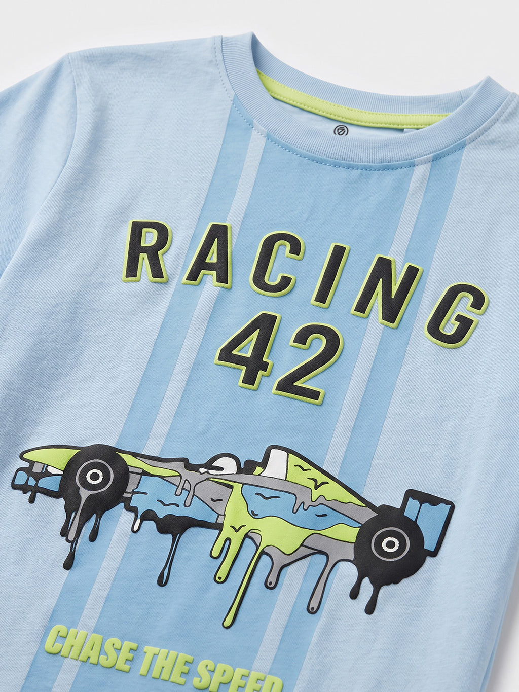 CODEZ Boys Sky Blue Relaxed Fit Racing 42 Round Neck Graphic T-Shirt