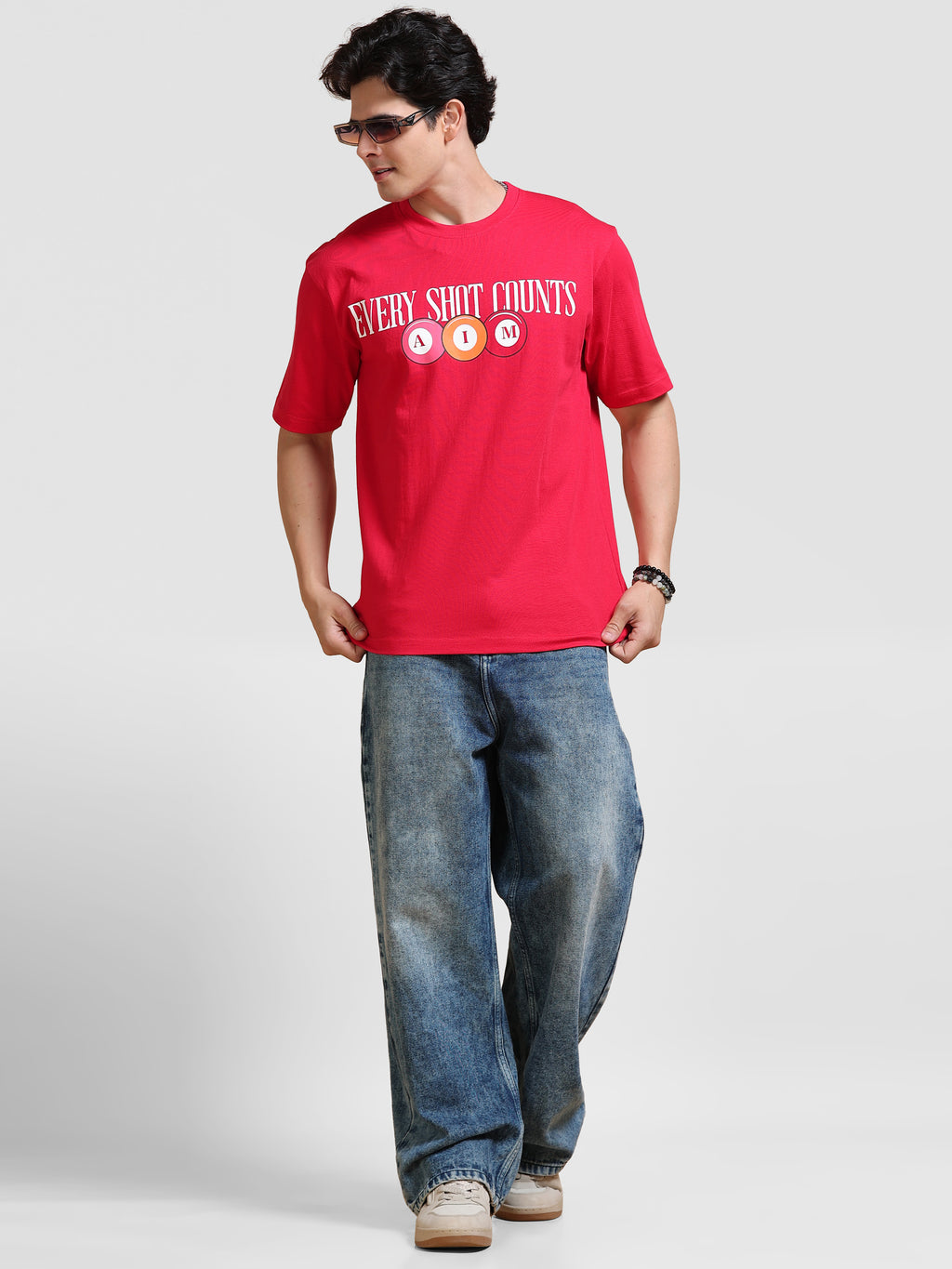 ARDEUR Men's Relaxed Fit Pure Cotton Graphic T-Shirt - Red