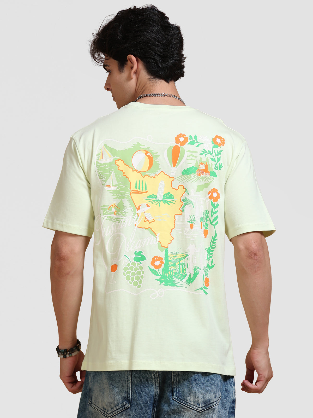 ARDEUR Men's Relaxed Fit Pure Cotton Graphic T-Shirt - White Jade