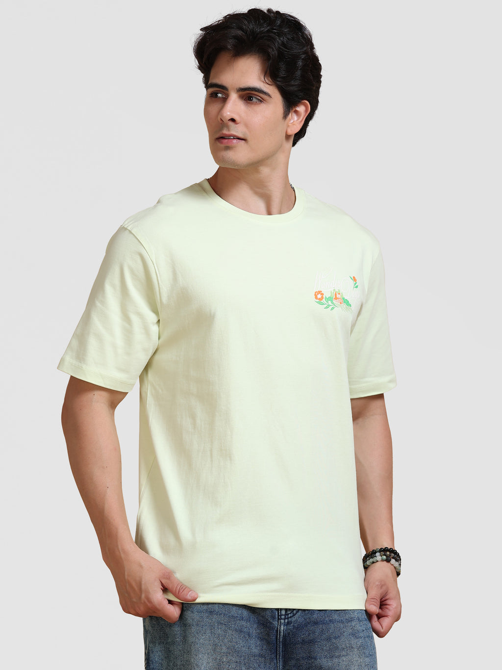 ARDEUR Men's Relaxed Fit Pure Cotton Graphic T-Shirt - White Jade