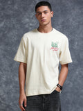ARDEUR Men's Relaxed Fit 100% Cotton Graphic Printed T-Shirt - Bone White