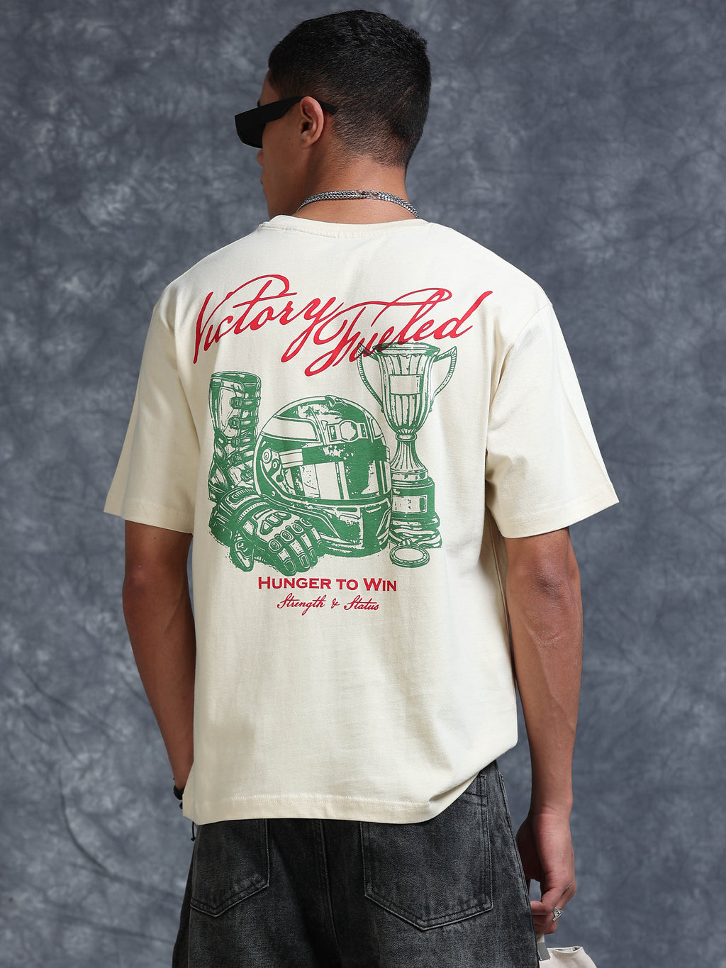ARDEUR Men's Relaxed Fit 100% Cotton Graphic Printed T-Shirt - Bone White