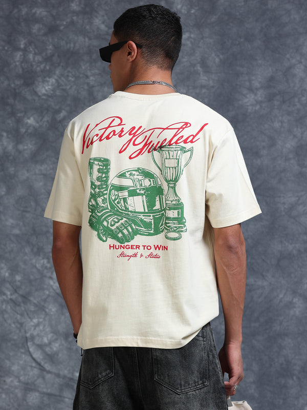 ARDEUR Men's Relaxed Fit 100% Cotton Graphic Printed T-Shirt - Bone White