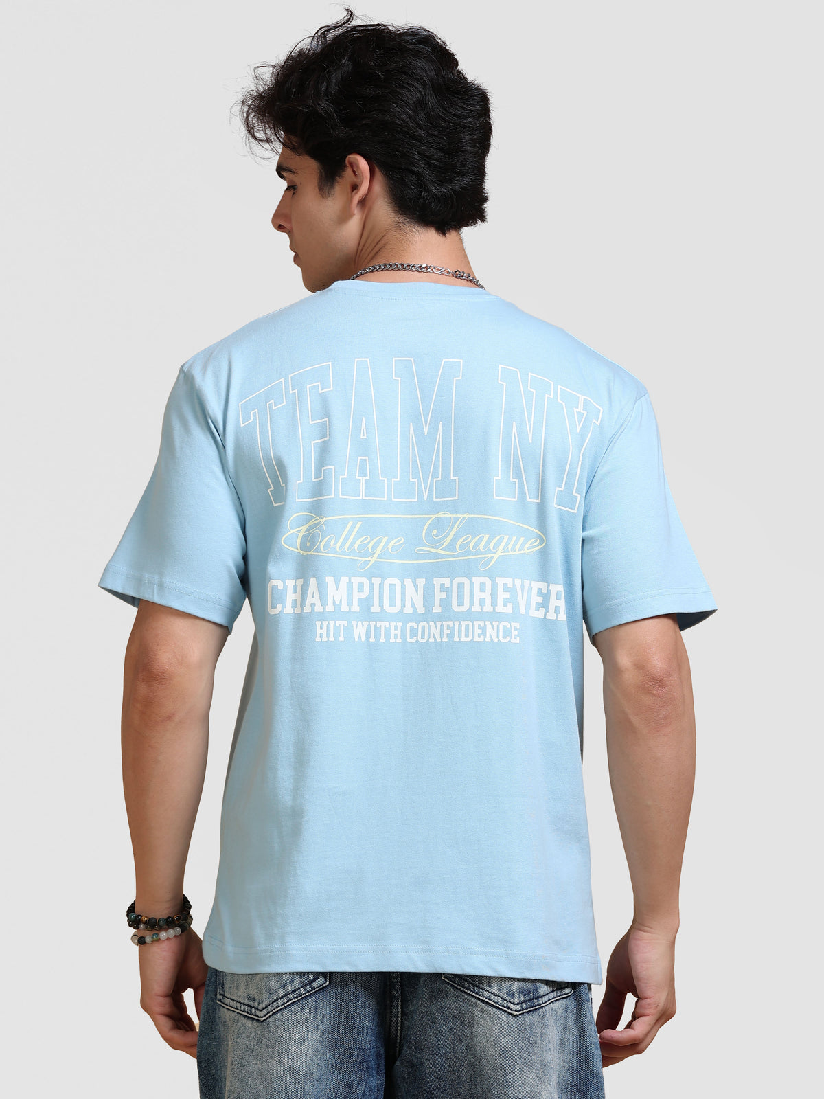 ARDEUR Men's Relaxed Fit 100% Cotton Printed T-Shirt - Powder Blue