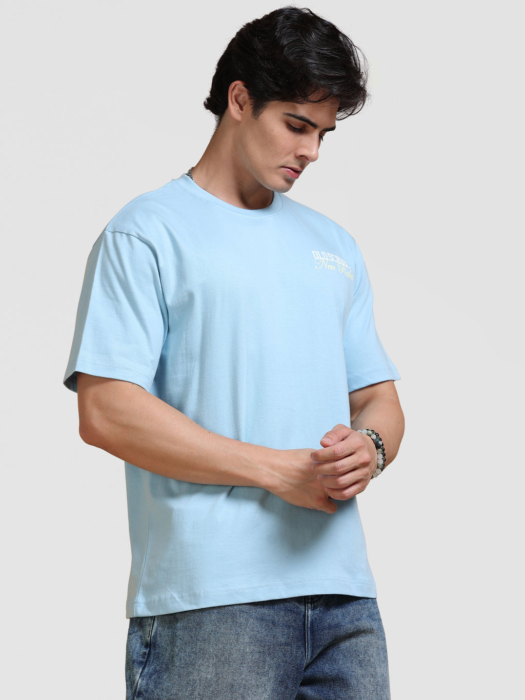 ARDEUR Men's Relaxed Fit 100% Cotton Printed T-Shirt - Powder Blue