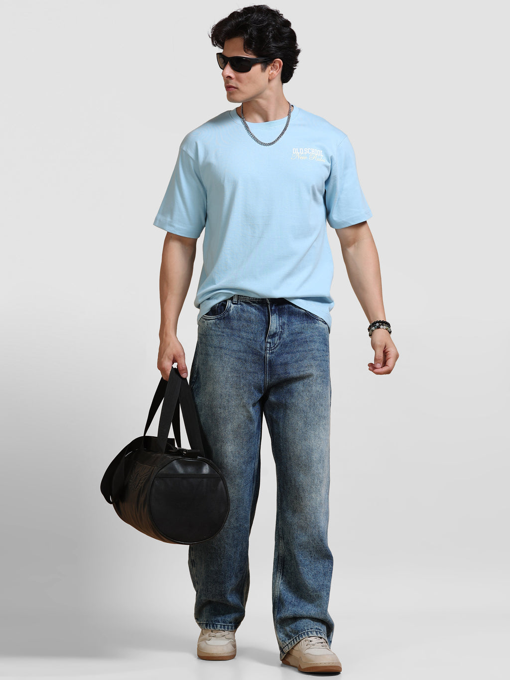 ARDEUR Men's Relaxed Fit 100% Cotton Printed T-Shirt - Powder Blue