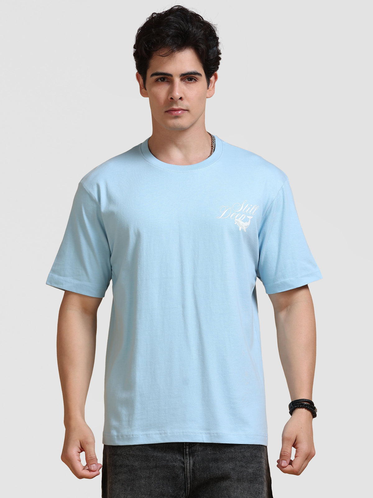 ARDEUR Men's Relaxed Fit 100% Cotton Graphic T-Shirt - Powder Blue