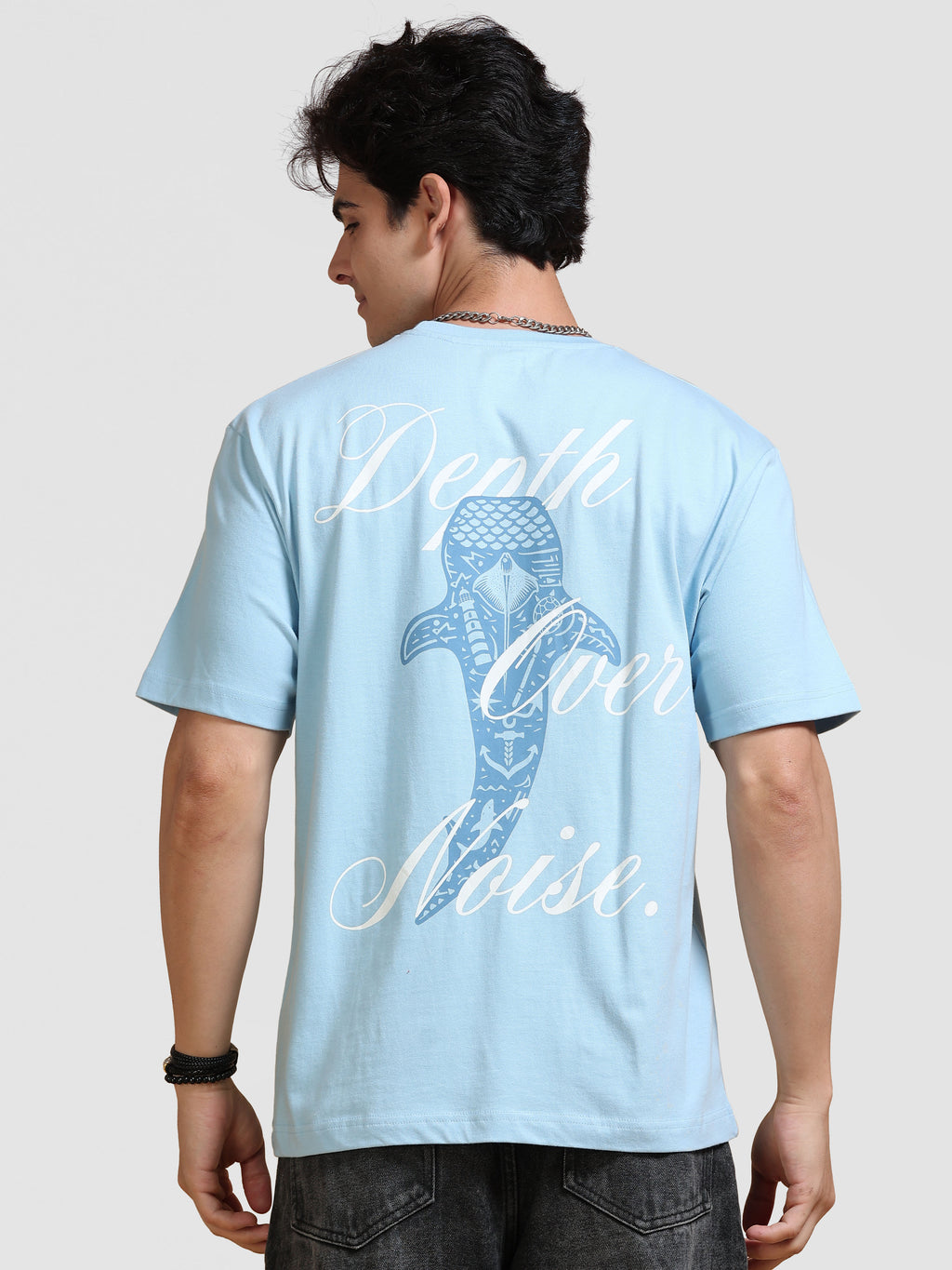 ARDEUR Men's Relaxed Fit 100% Cotton Graphic T-Shirt - Powder Blue