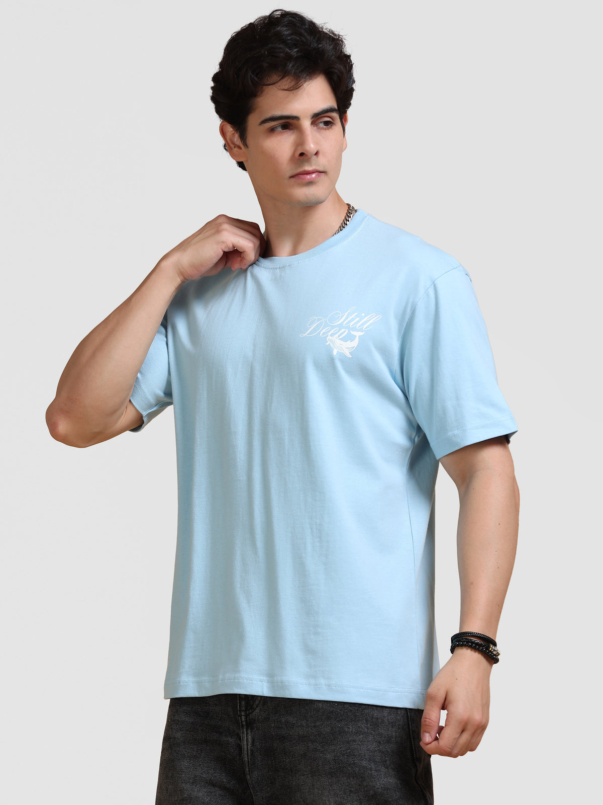 ARDEUR Men's Relaxed Fit 100% Cotton Graphic T-Shirt - Powder Blue