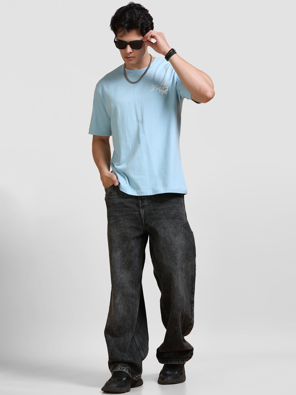 ARDEUR Men's Relaxed Fit 100% Cotton Graphic T-Shirt - Powder Blue