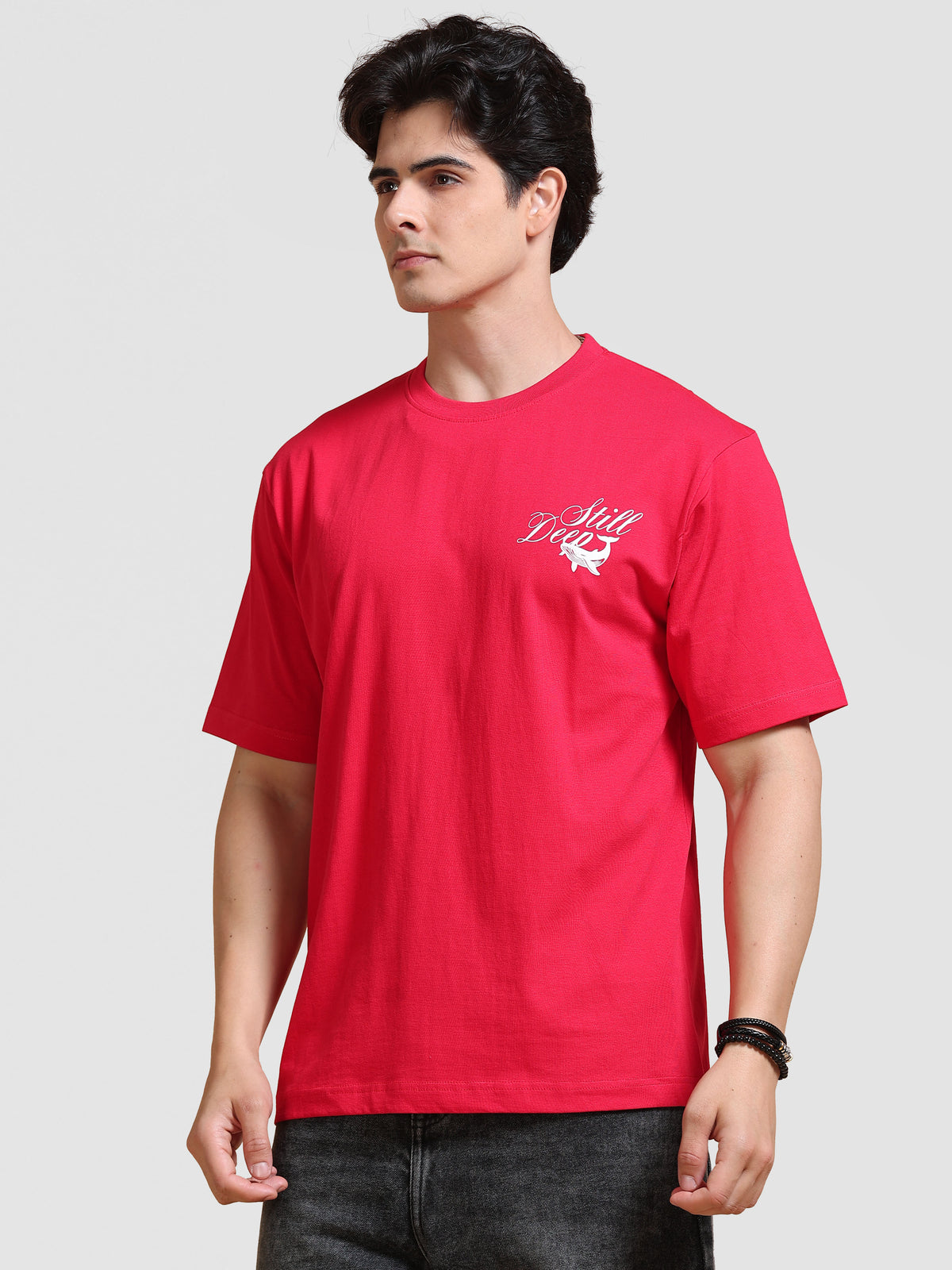 ARDEUR Men's Relaxed Fit 100% Cotton Graphic Printed T-Shirt - Red