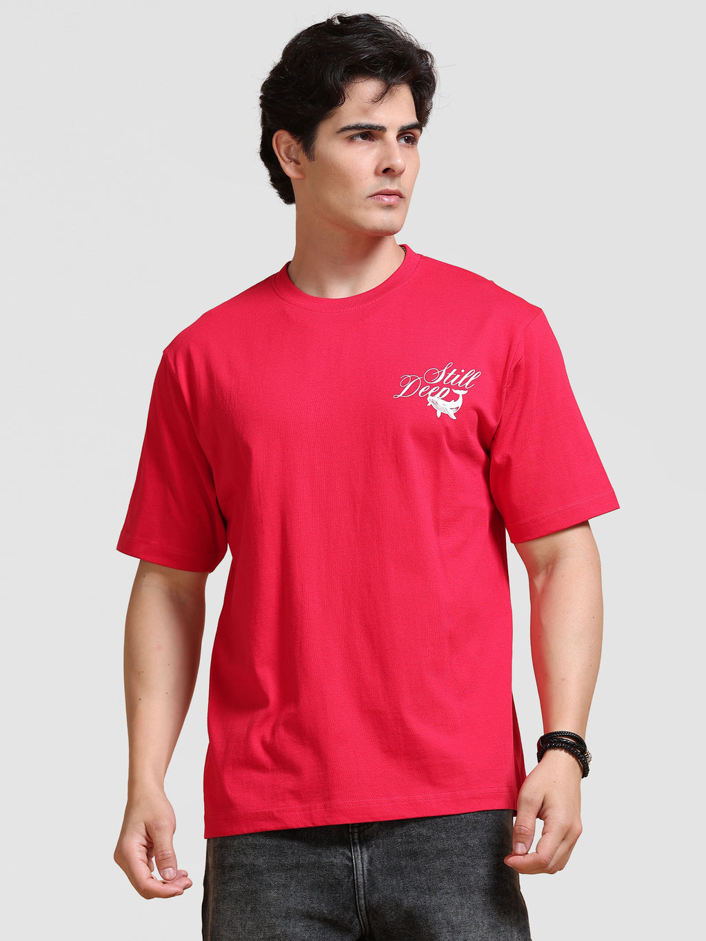 ARDEUR Men's Relaxed Fit 100% Cotton Graphic Printed T-Shirt - Red