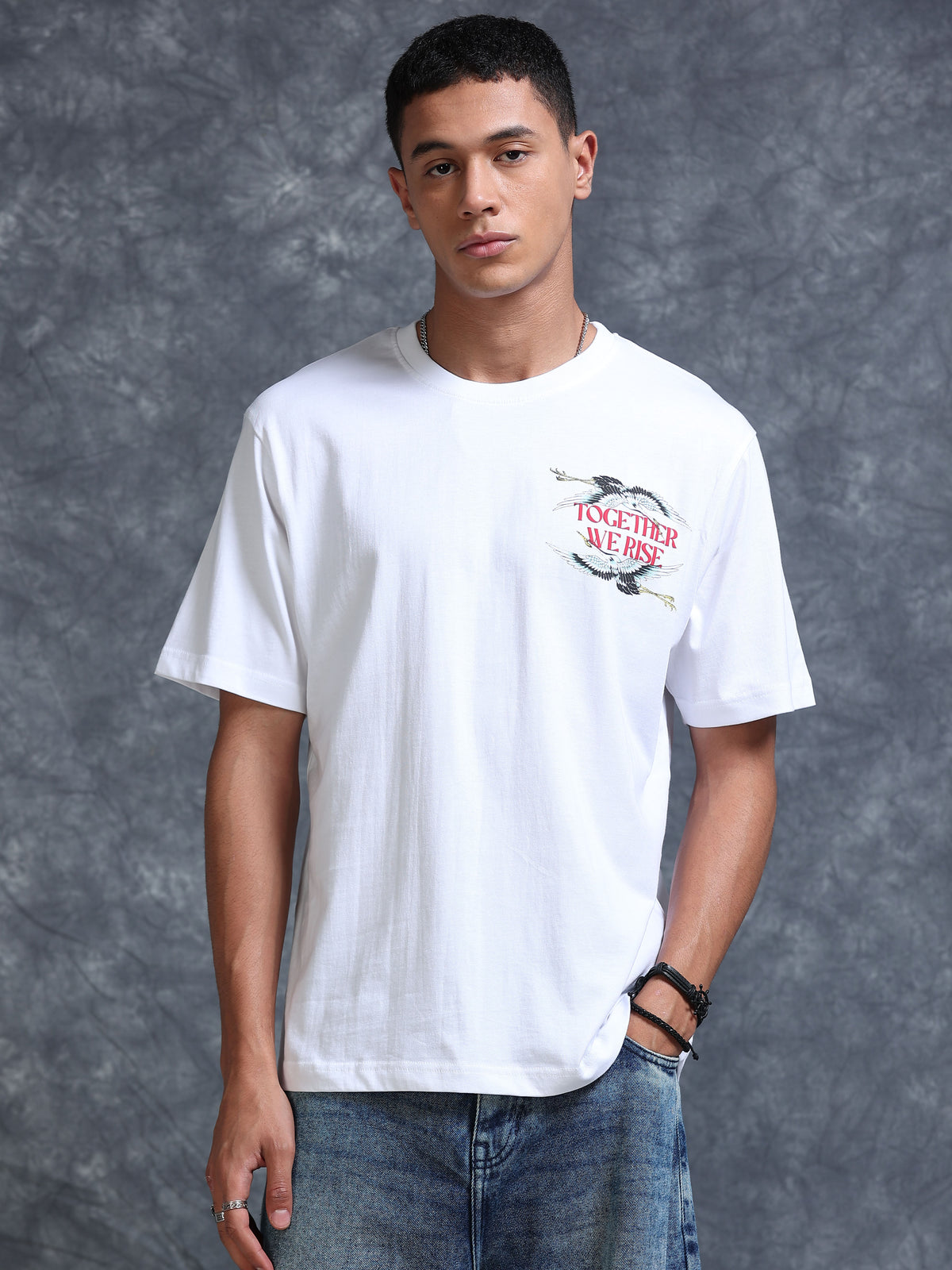 ARDEUR Men's Relaxed Fit Cotton Graphic T-Shirt - White
