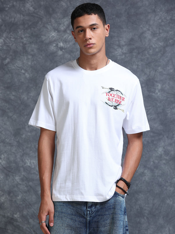 ARDEUR Men's Relaxed Fit Cotton Graphic T-Shirt - White