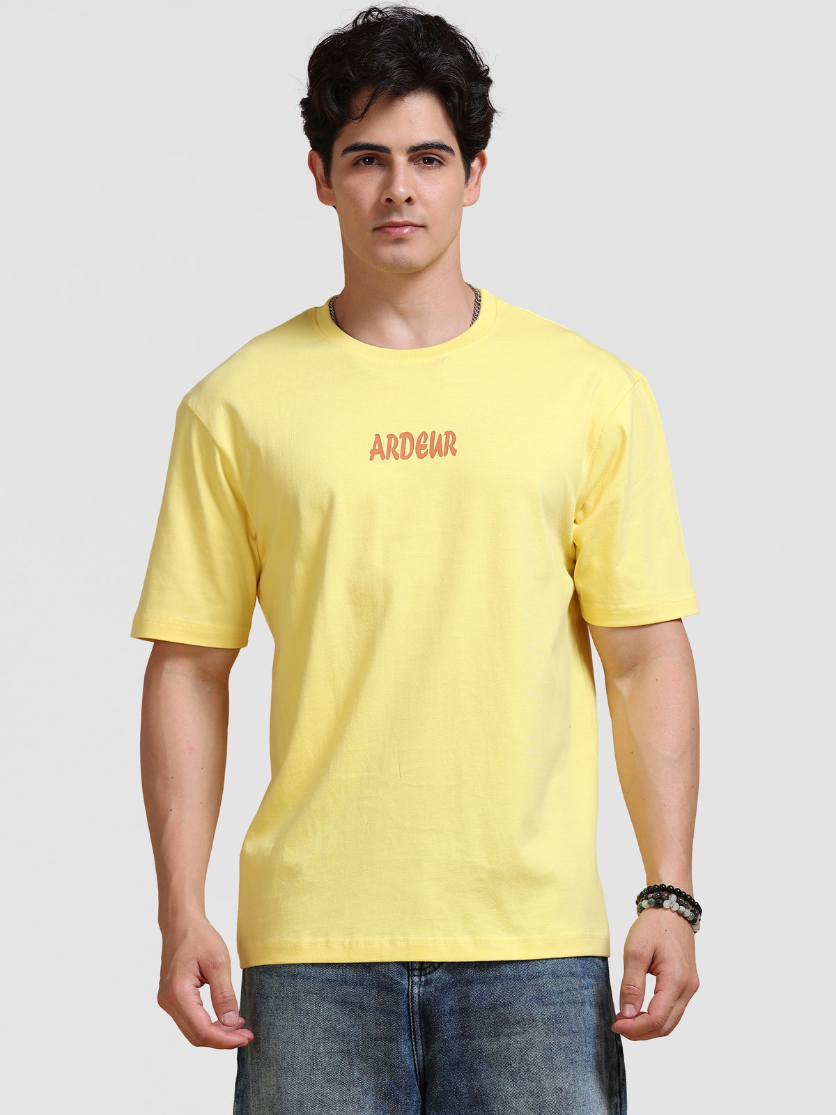ARDEUR Men's Relaxed Fit 100% Cotton Graphic Printed T-Shirt - Lemon Drop