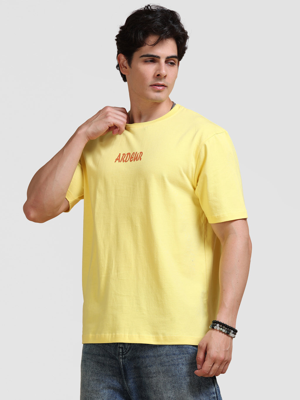 ARDEUR Men's Relaxed Fit 100% Cotton Graphic Printed T-Shirt - Lemon Drop