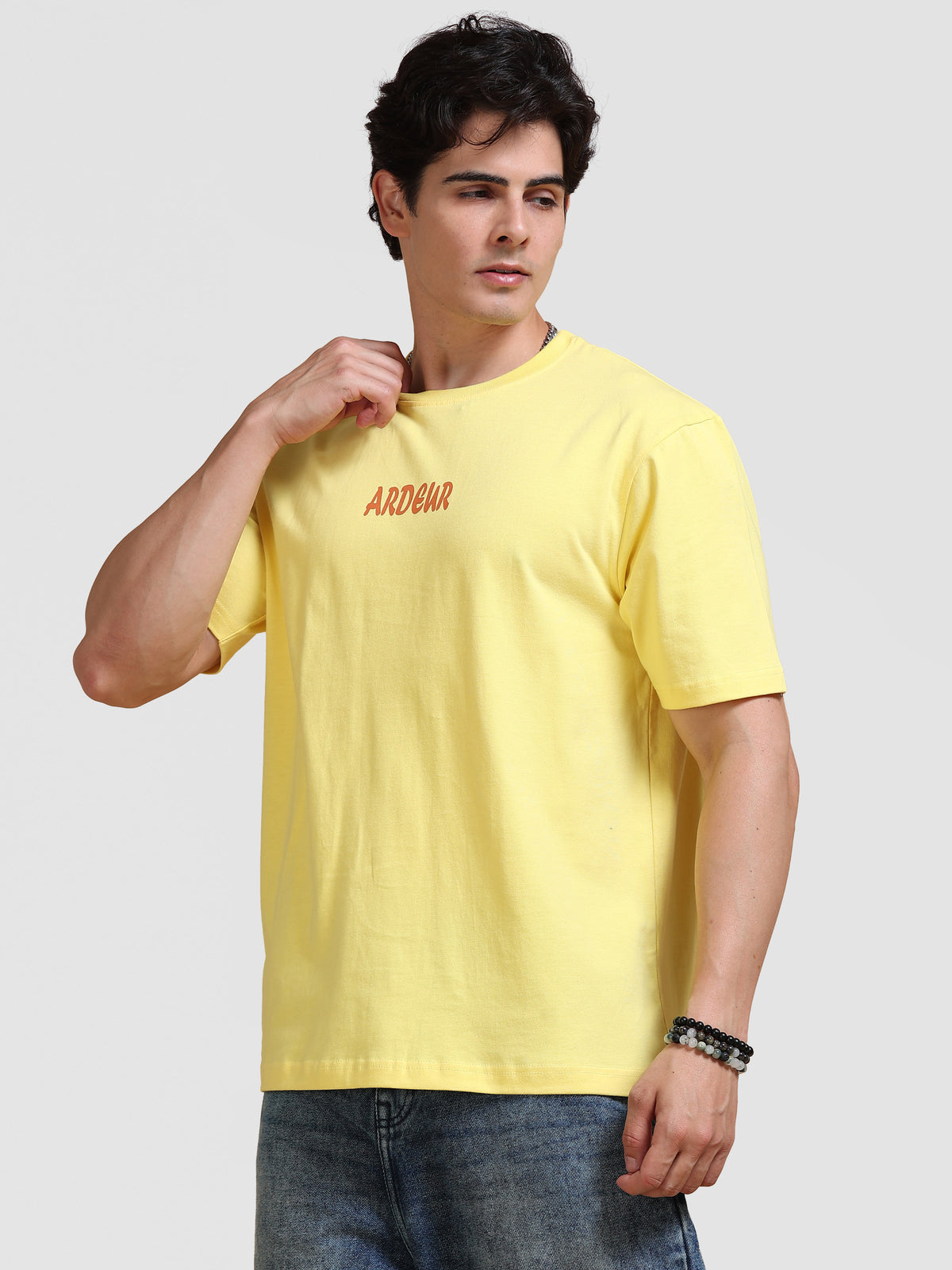 ARDEUR Men's Relaxed Fit 100% Cotton Graphic Printed T-Shirt - Lemon Drop