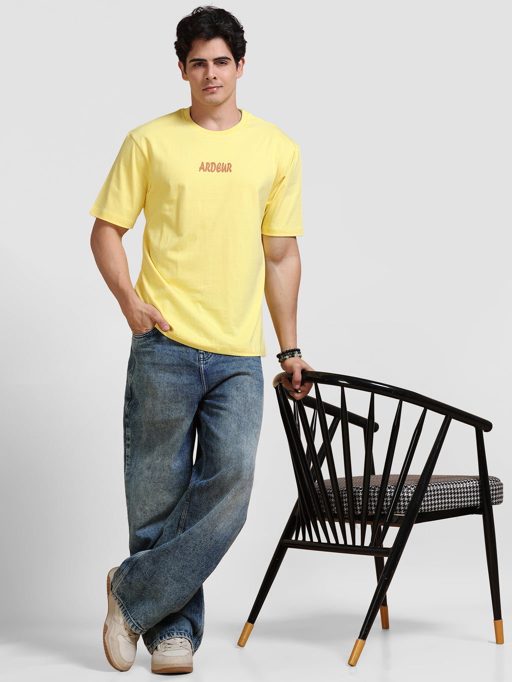 ARDEUR Men's Relaxed Fit 100% Cotton Graphic Printed T-Shirt - Lemon Drop