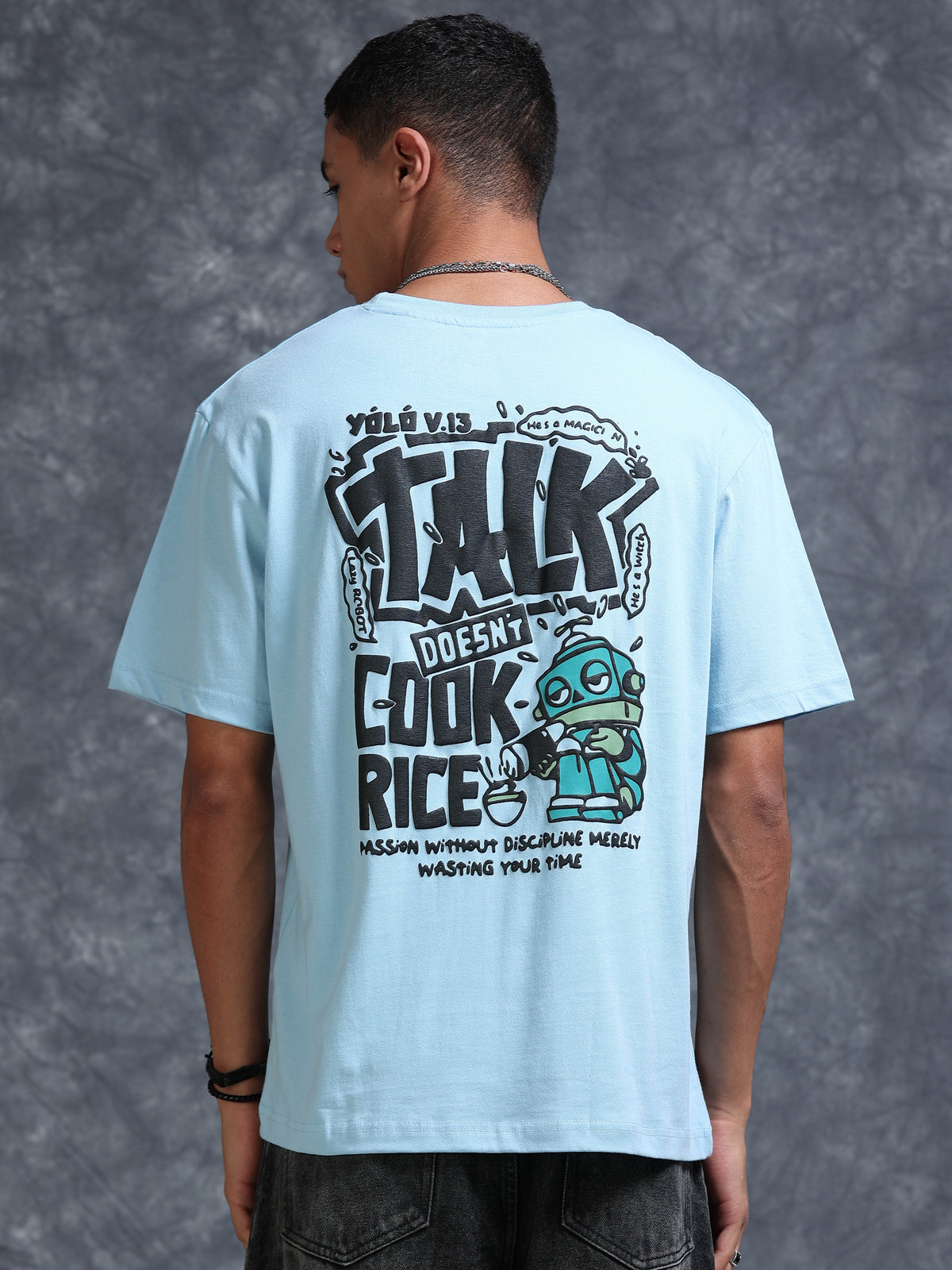 ARDEUR STREETZ Men's Relaxed Fit 100% Cotton Graphic T-Shirt - Powder Blue