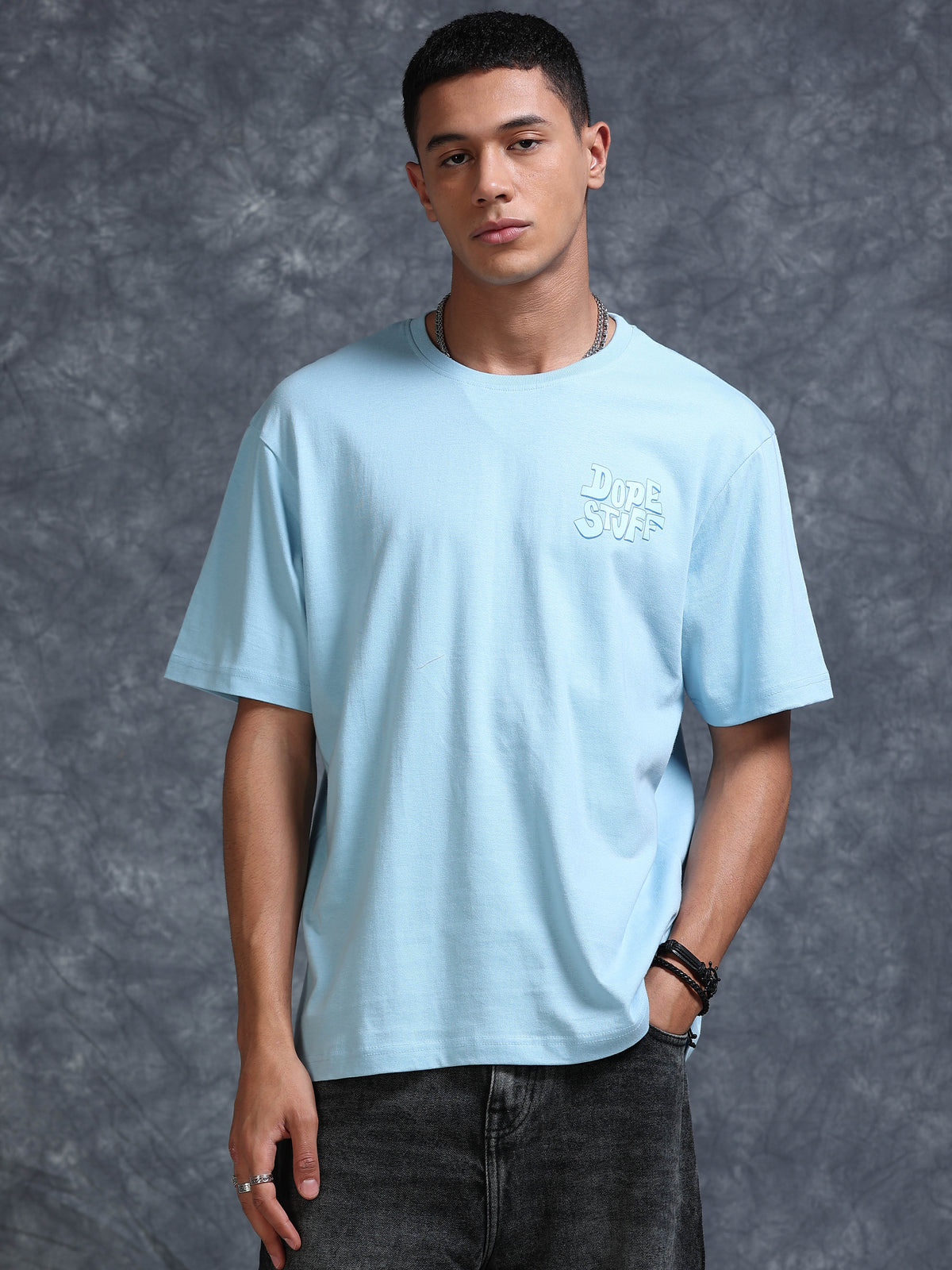 ARDEUR STREETZ Men's Relaxed Fit 100% Cotton Graphic Printed T-Shirt - Powder Blue