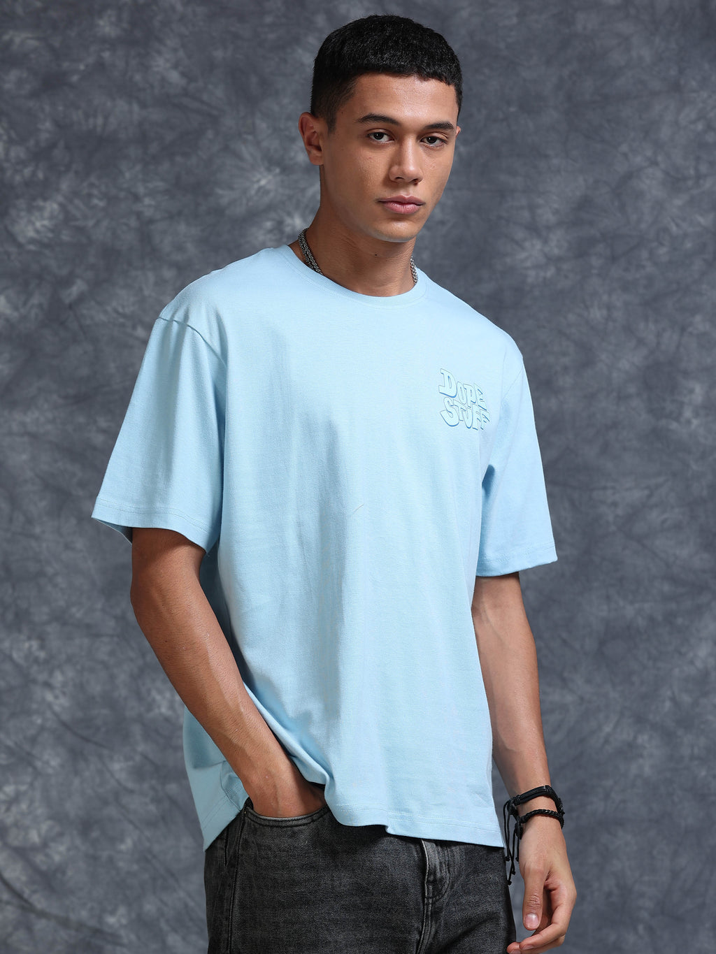 ARDEUR STREETZ Men's Relaxed Fit 100% Cotton Graphic Printed T-Shirt - Powder Blue