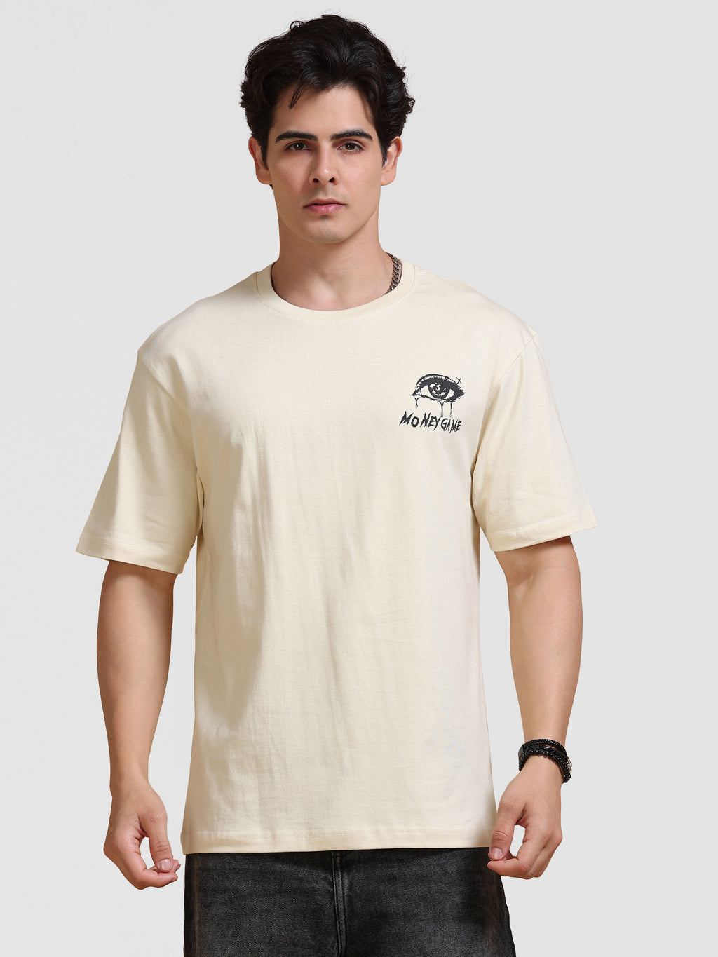 ARDEUR STREETZ Men's Relaxed Fit 100% Cotton Graphic Printed T-Shirt - Bone White