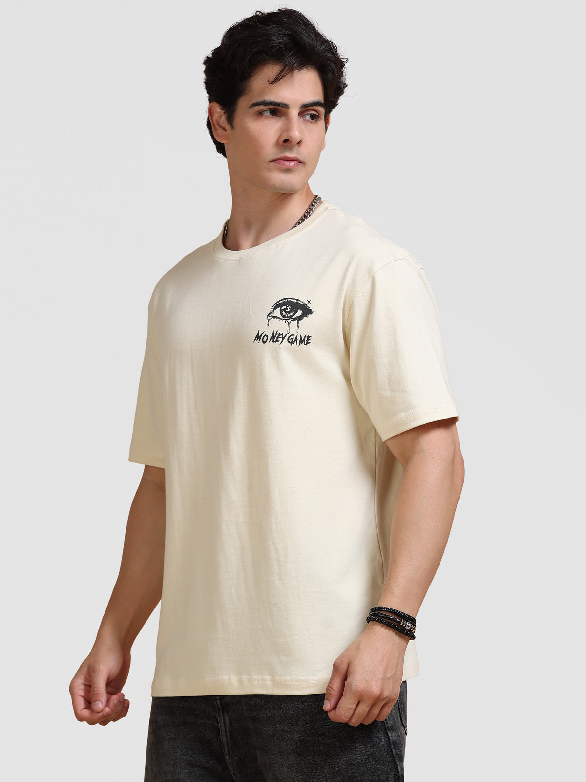 ARDEUR STREETZ Men's Relaxed Fit 100% Cotton Graphic Printed T-Shirt - Bone White
