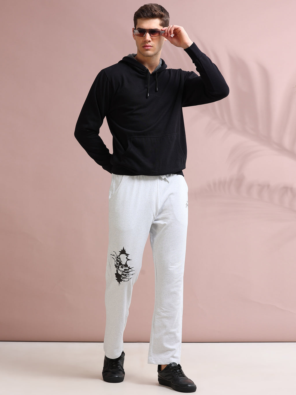 ARDEUR STREETZ Men's Relaxed Fit Track Pants - White Melange
