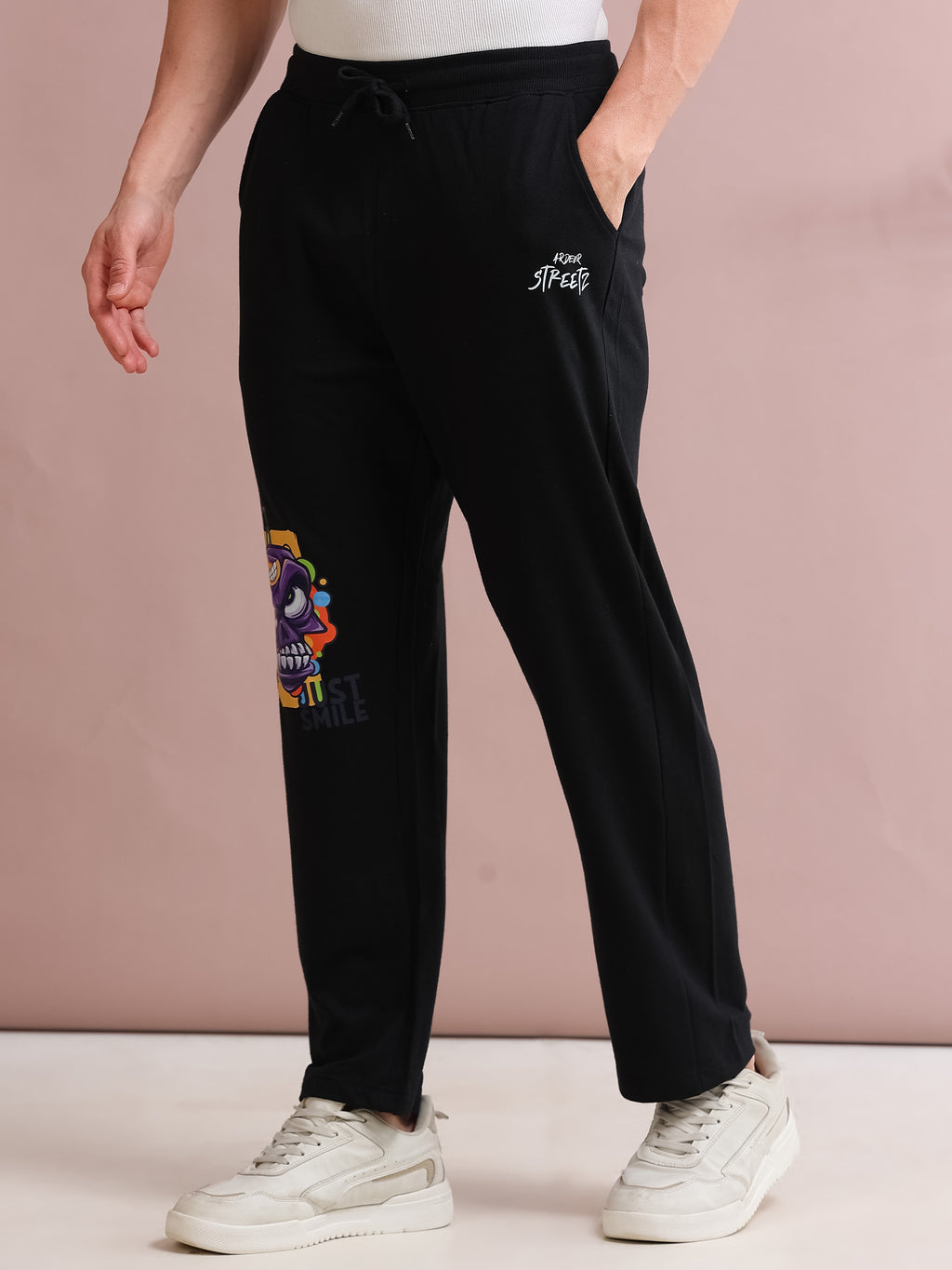 ARDEUR STREETZ Men's Relaxed Fit TypographyTrack Pants - Black