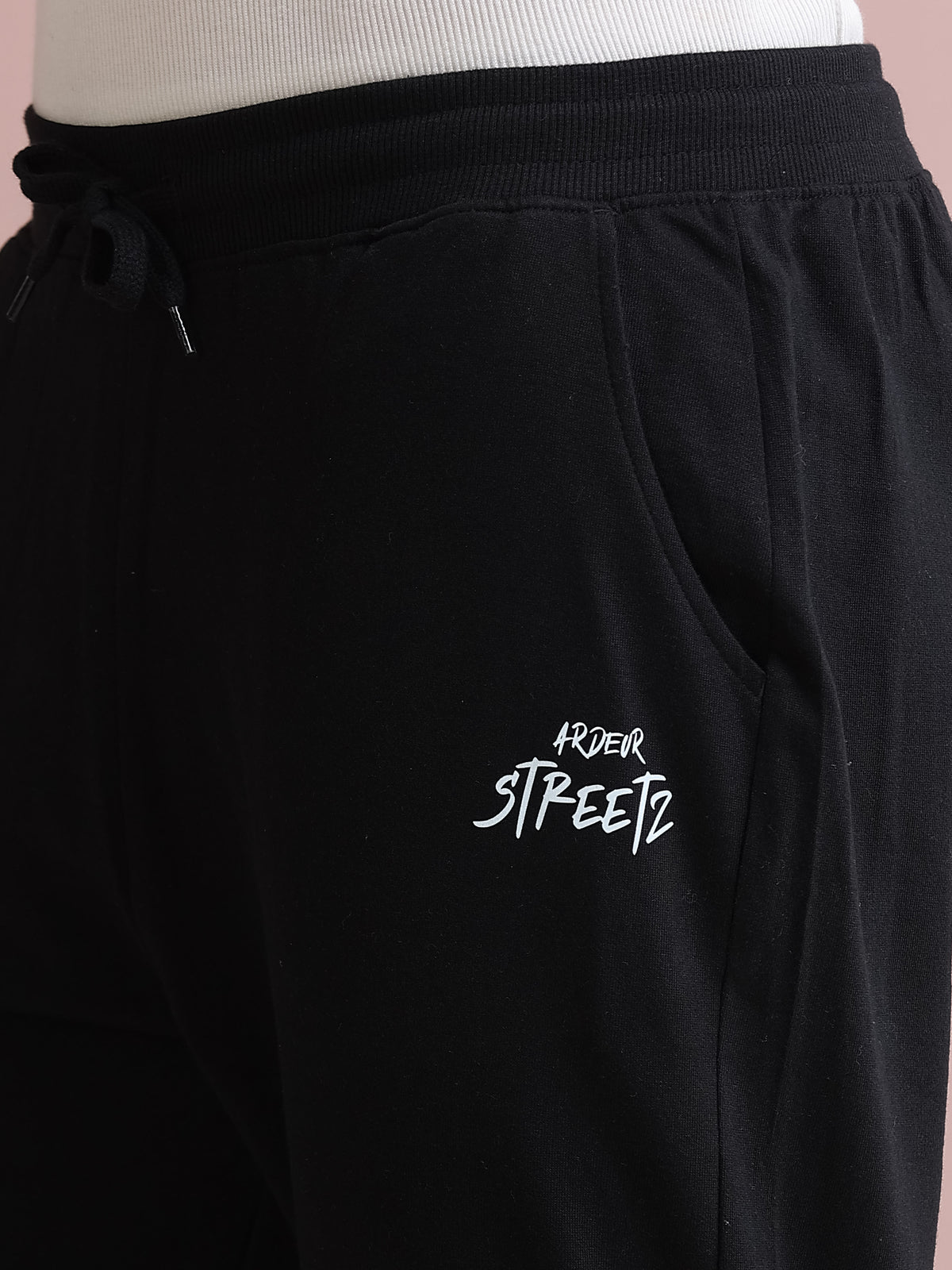 ARDEUR STREETZ Men's Relaxed Fit TypographyTrack Pants - Black