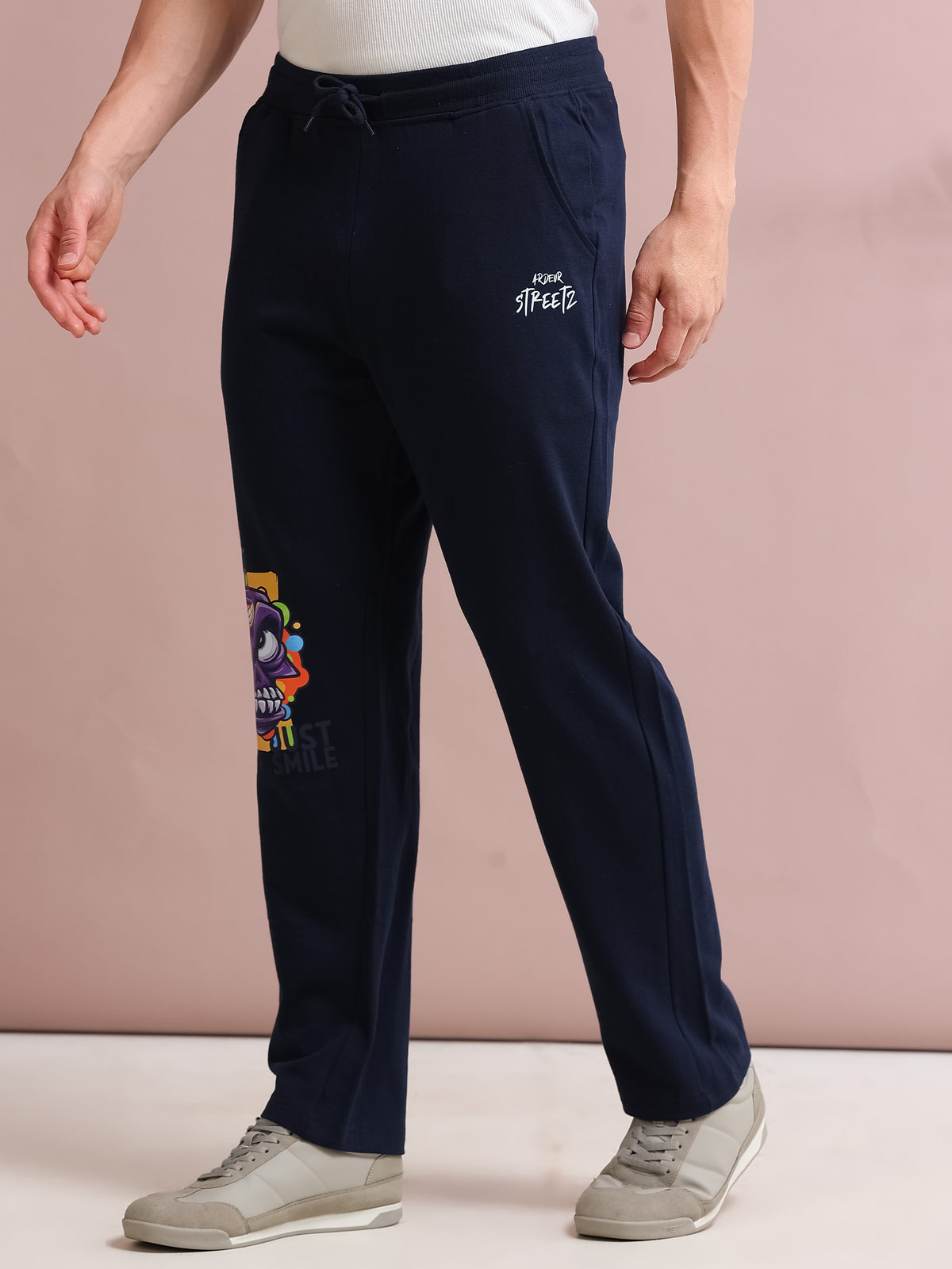 ARDEUR STREETZ Men's Relaxed Fit TypographyTrack Pants - Navy