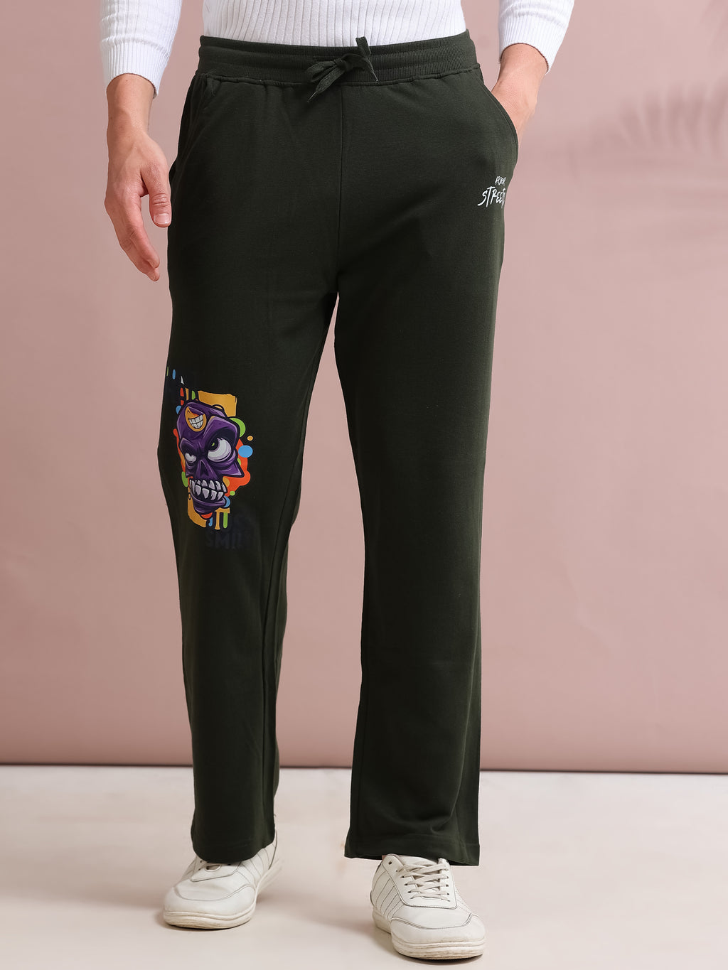 ARDEUR STREETZ Men's Relaxed Fit TypographyTrack Pants - Olive