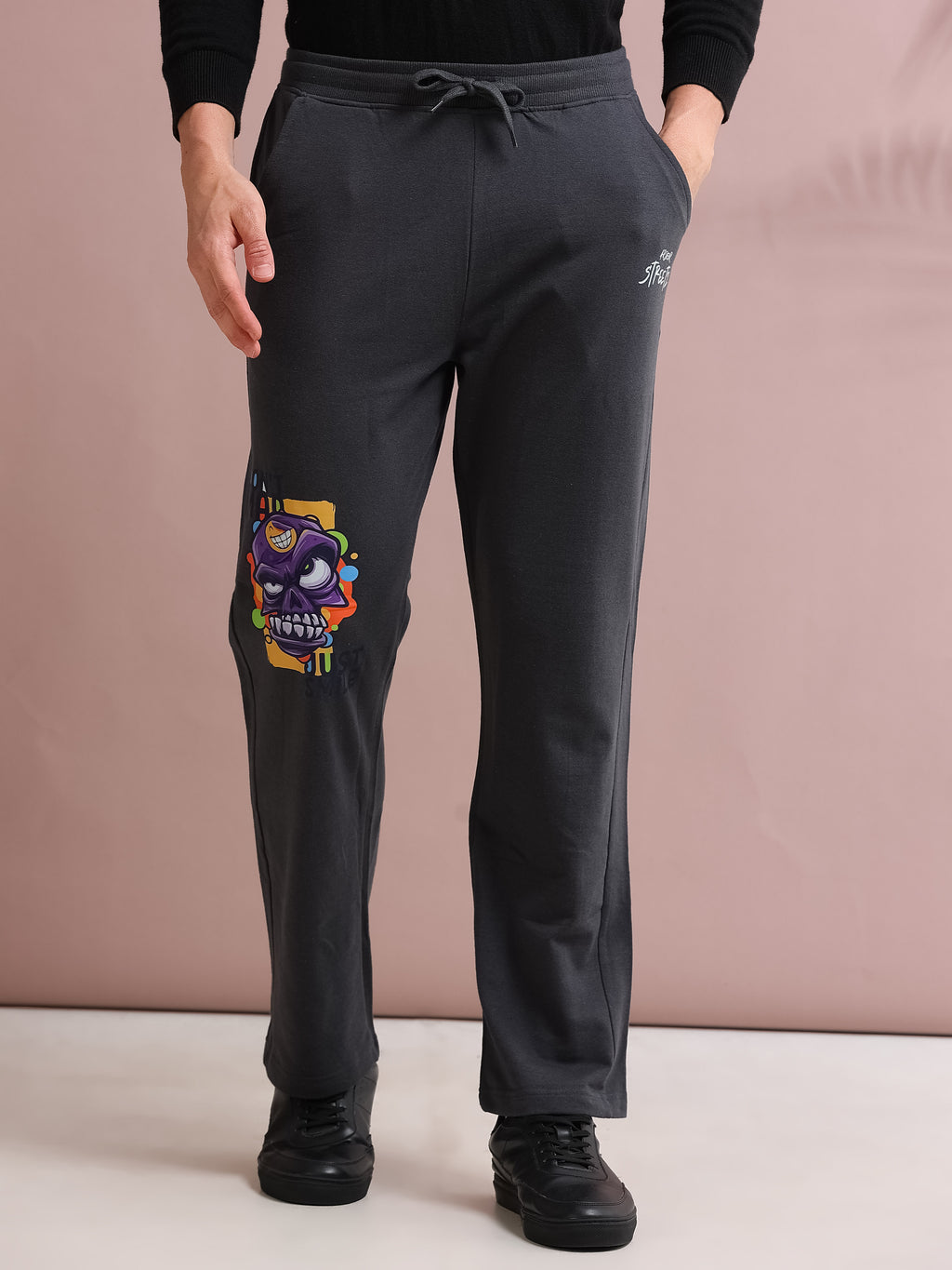 ARDEUR STREETZ Men's Relaxed Fit TypographyTrack Pants - Steel Grey