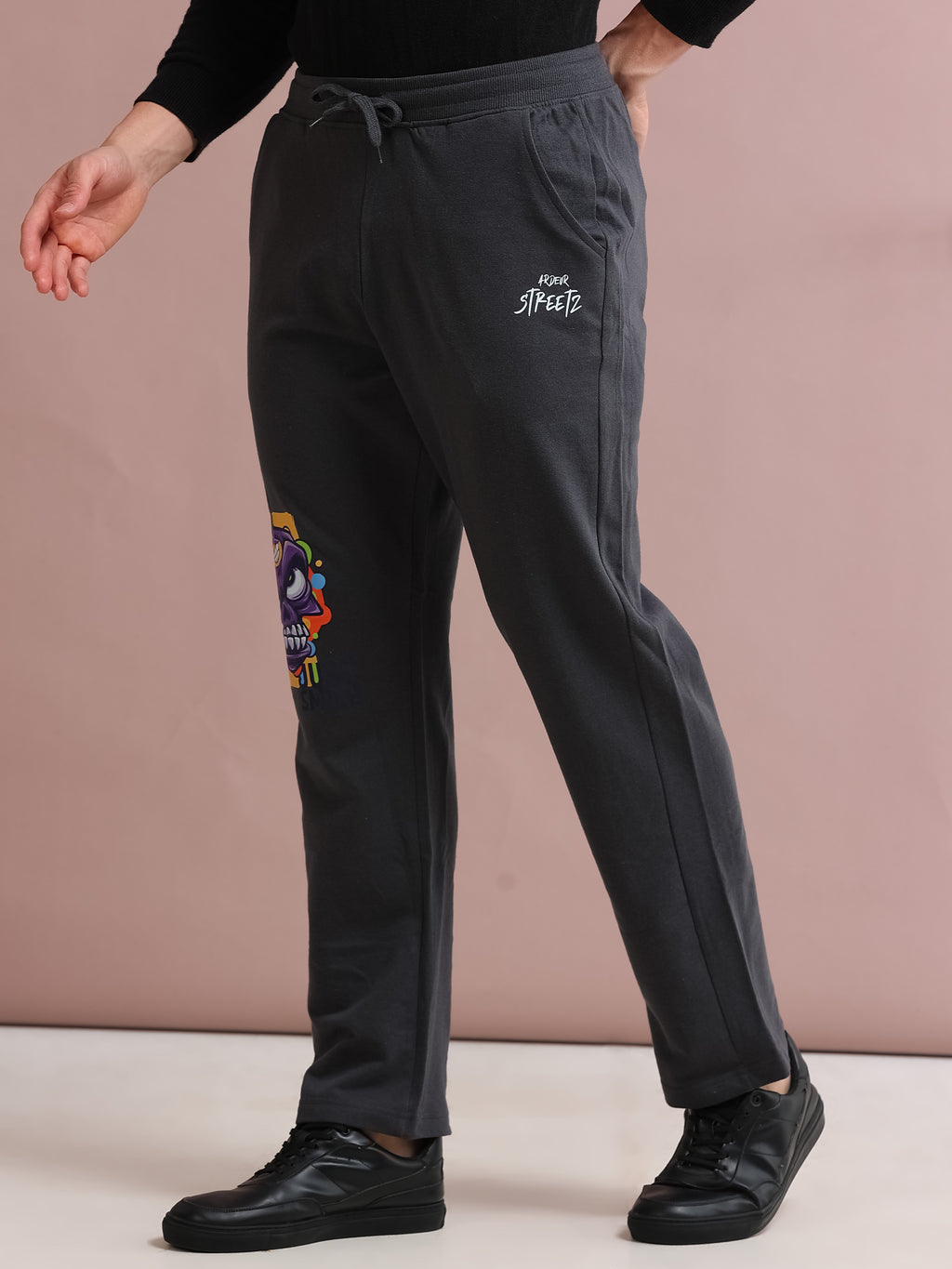 ARDEUR STREETZ Men's Relaxed Fit TypographyTrack Pants - Steel Grey