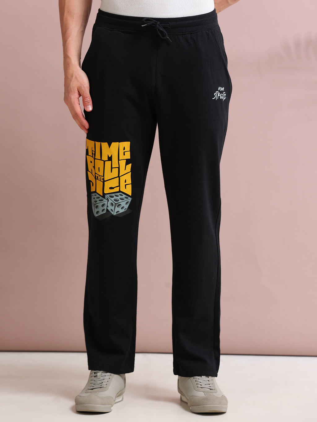 ARDEUR STREETZ Men's Relaxed Fit Self DesignsTrack Pants - Black