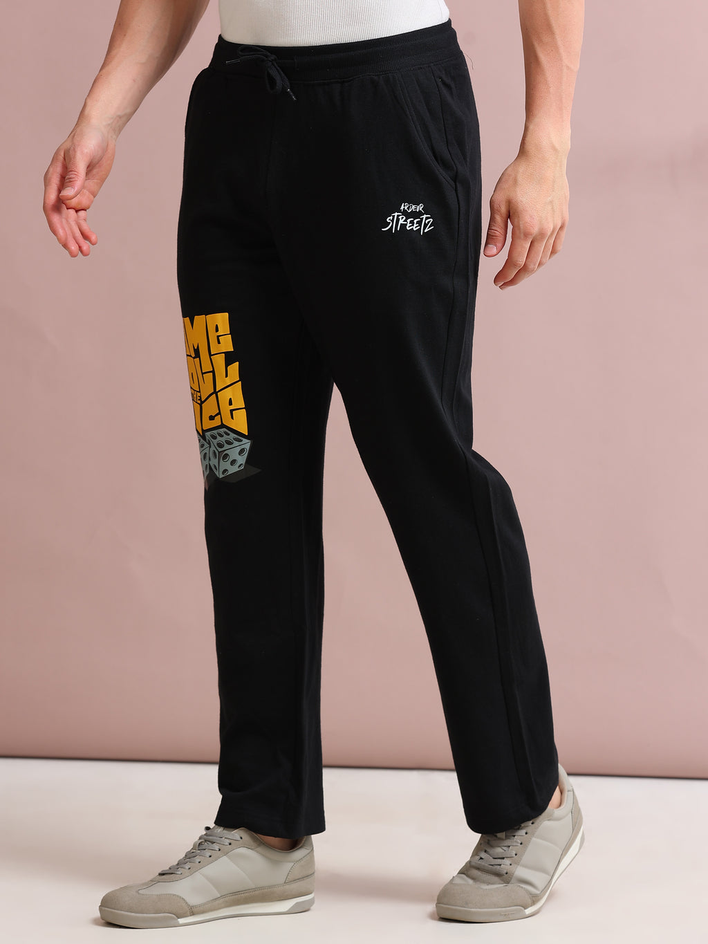 ARDEUR STREETZ Men's Relaxed Fit Self DesignsTrack Pants - Black