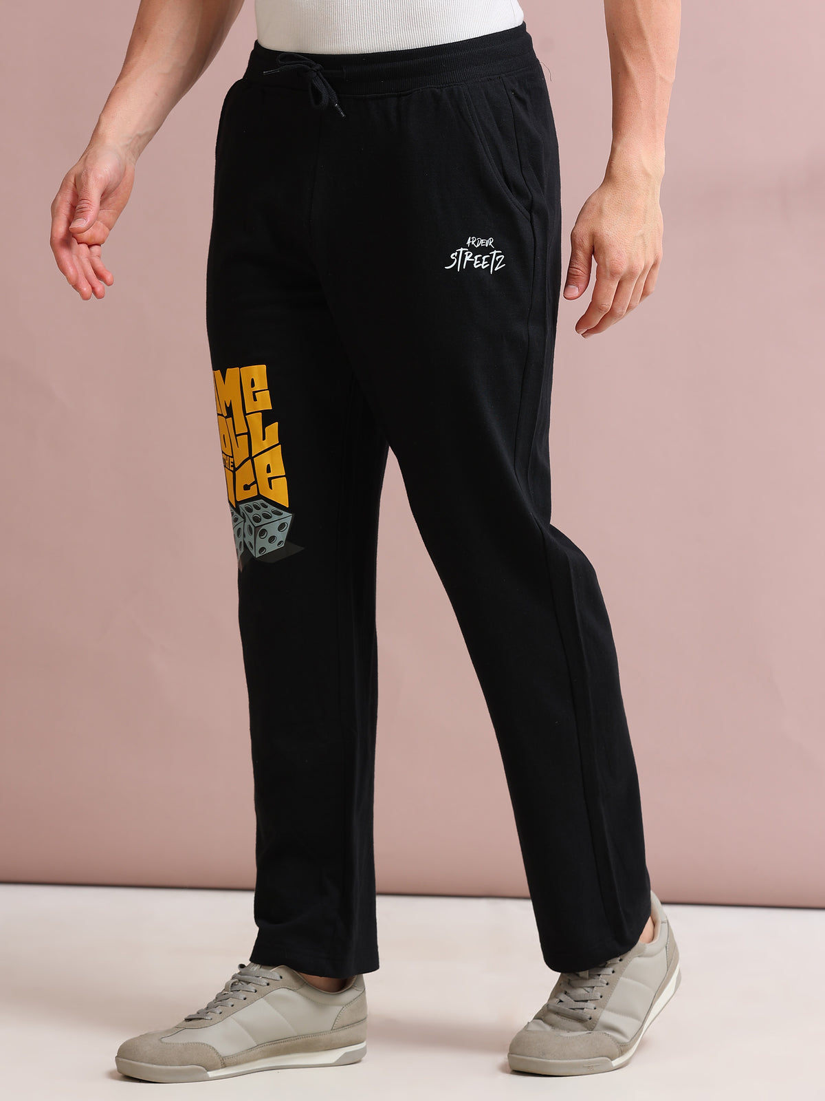 ARDEUR STREETZ Men's Relaxed Fit Self DesignsTrack Pants - Black