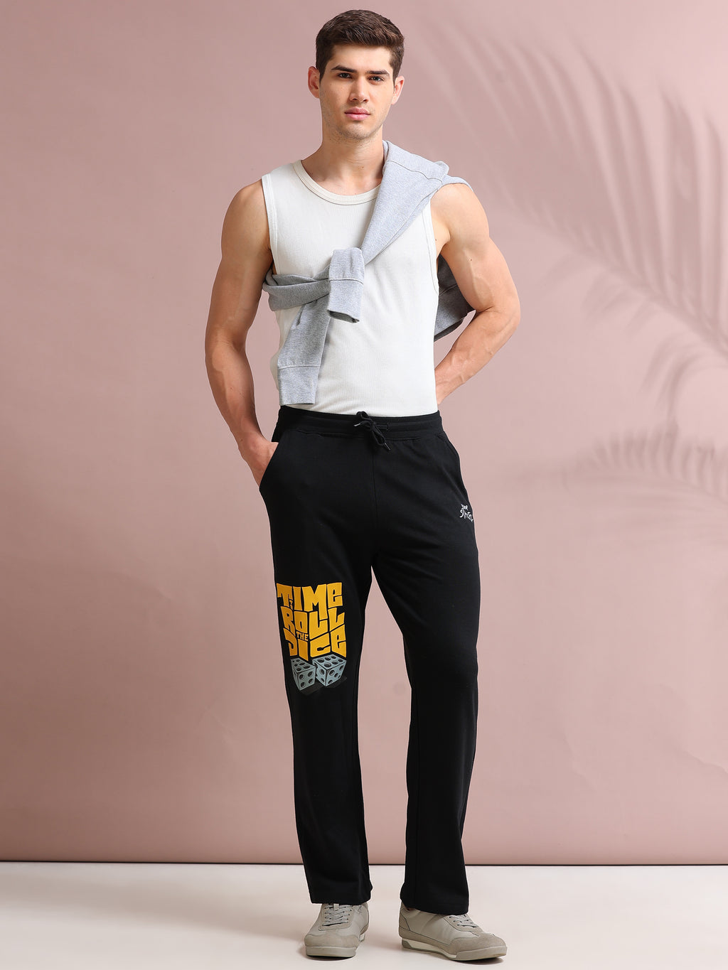 ARDEUR STREETZ Men's Relaxed Fit Self DesignsTrack Pants - Black