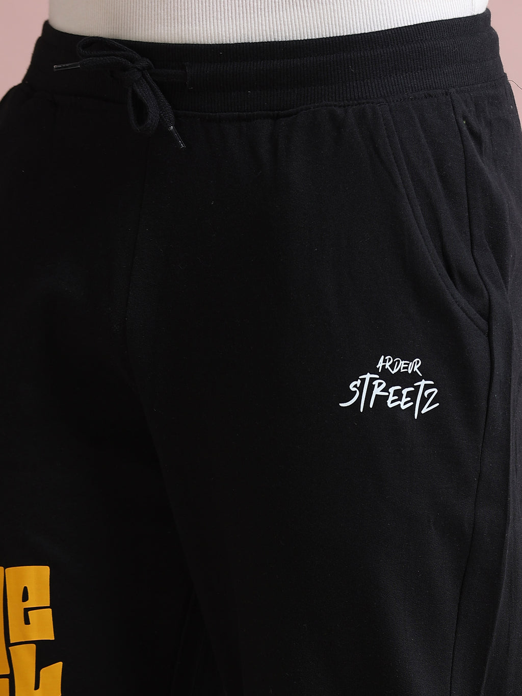 ARDEUR STREETZ Men's Relaxed Fit Self DesignsTrack Pants - Black
