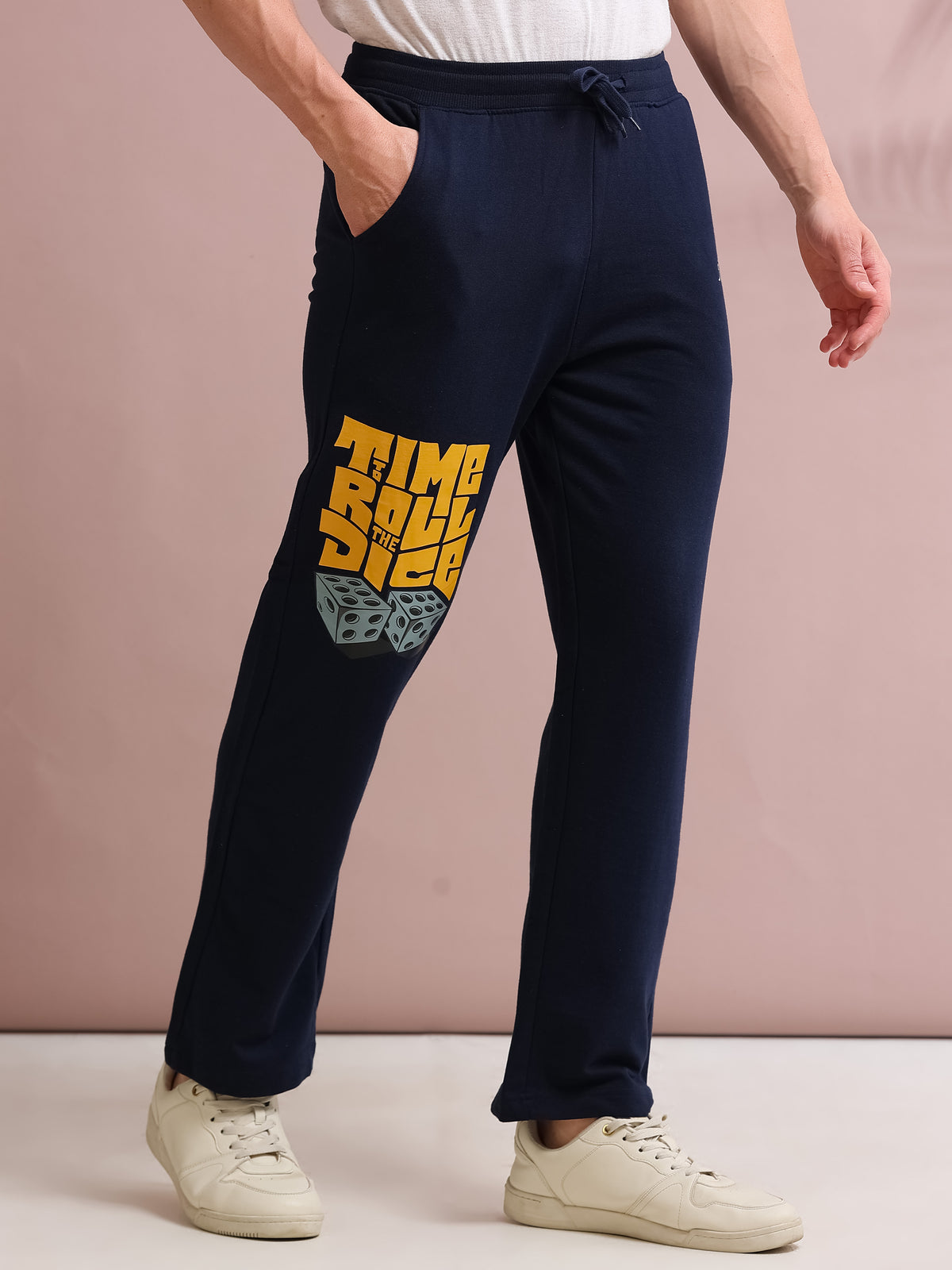 ARDEUR STREETZ Men's Relaxed Fit Self DesignsTrack Pants - Navy