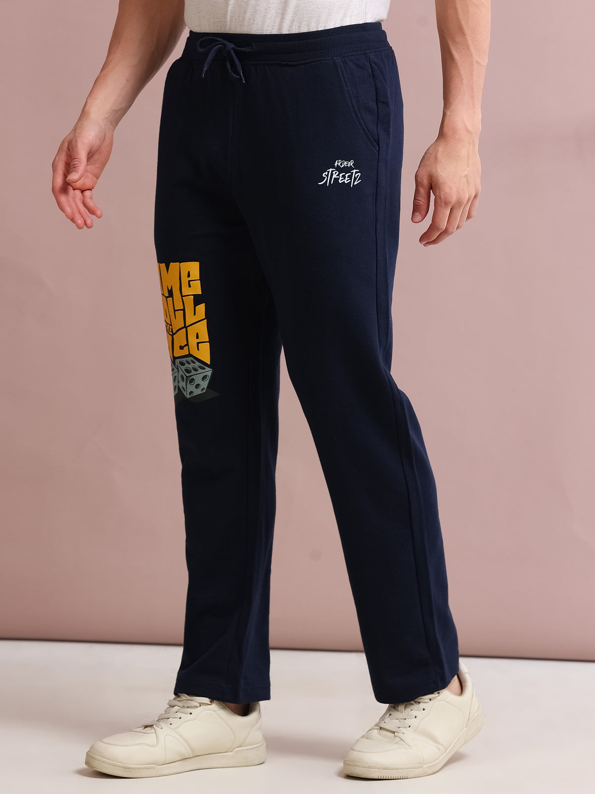 ARDEUR STREETZ Men's Relaxed Fit Self DesignsTrack Pants - Navy