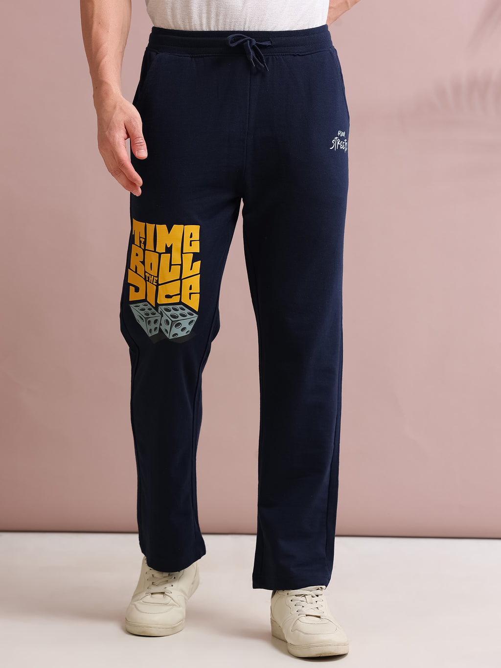 ARDEUR STREETZ Men's Relaxed Fit Self DesignsTrack Pants - Navy