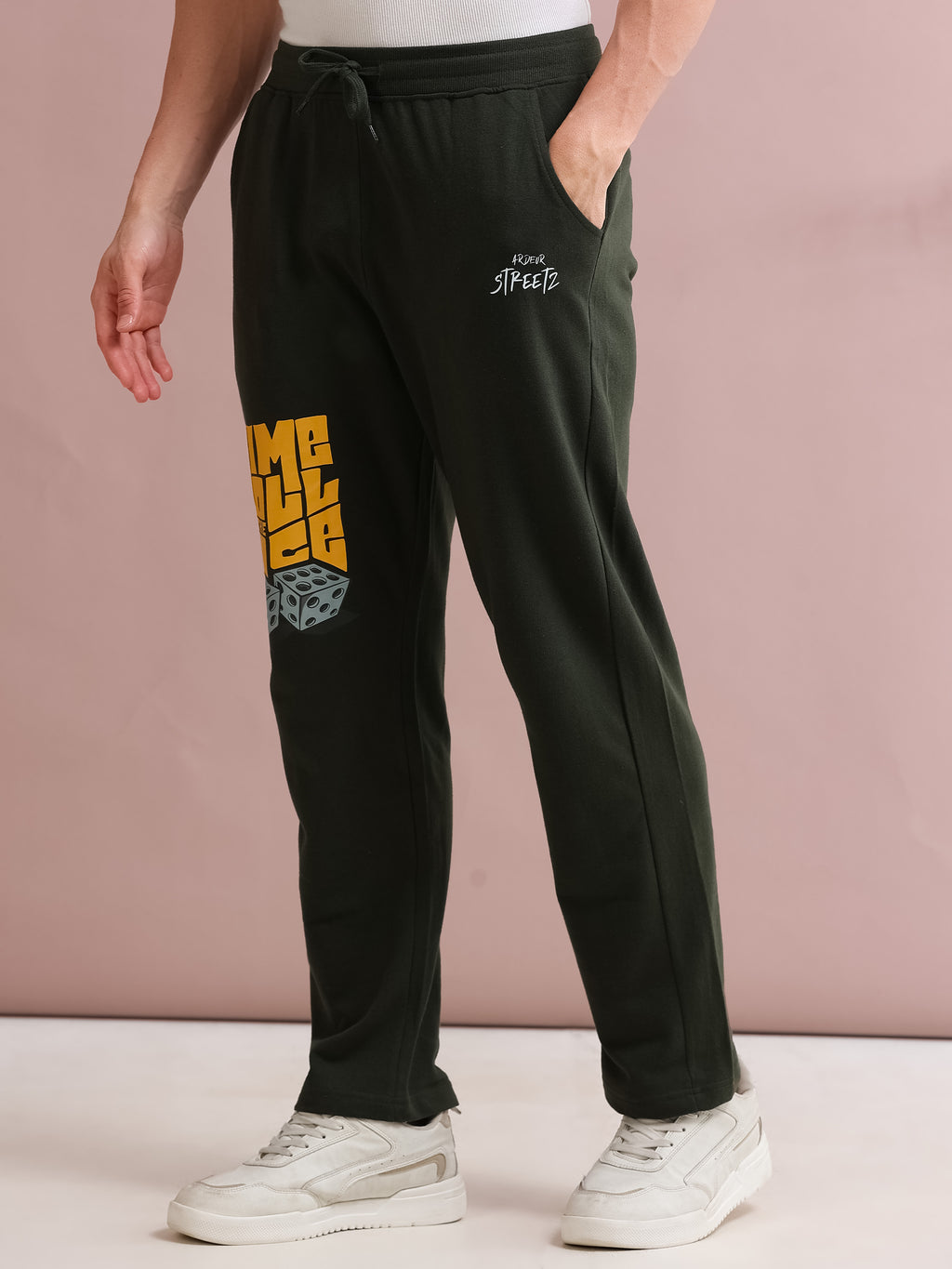 ARDEUR STREETZ Men's Relaxed Fit Self DesignsTrack Pants - Olive