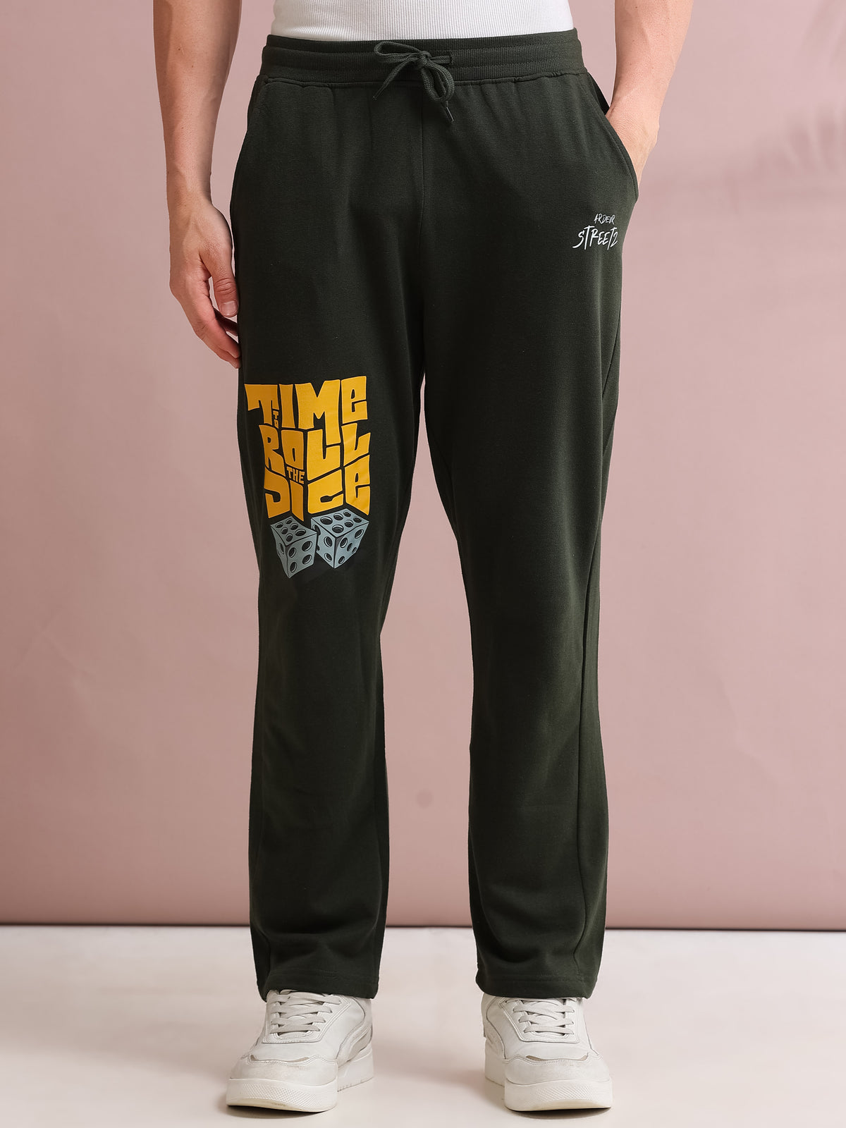 ARDEUR STREETZ Men's Relaxed Fit Self DesignsTrack Pants - Olive