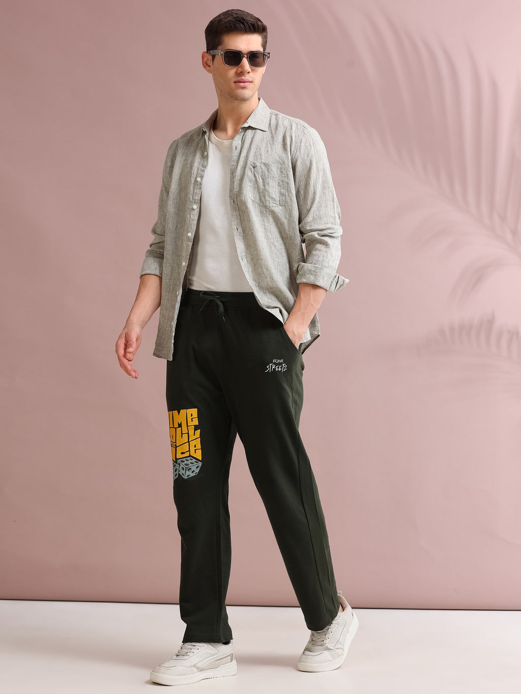 ARDEUR STREETZ Men's Relaxed Fit Self DesignsTrack Pants - Olive