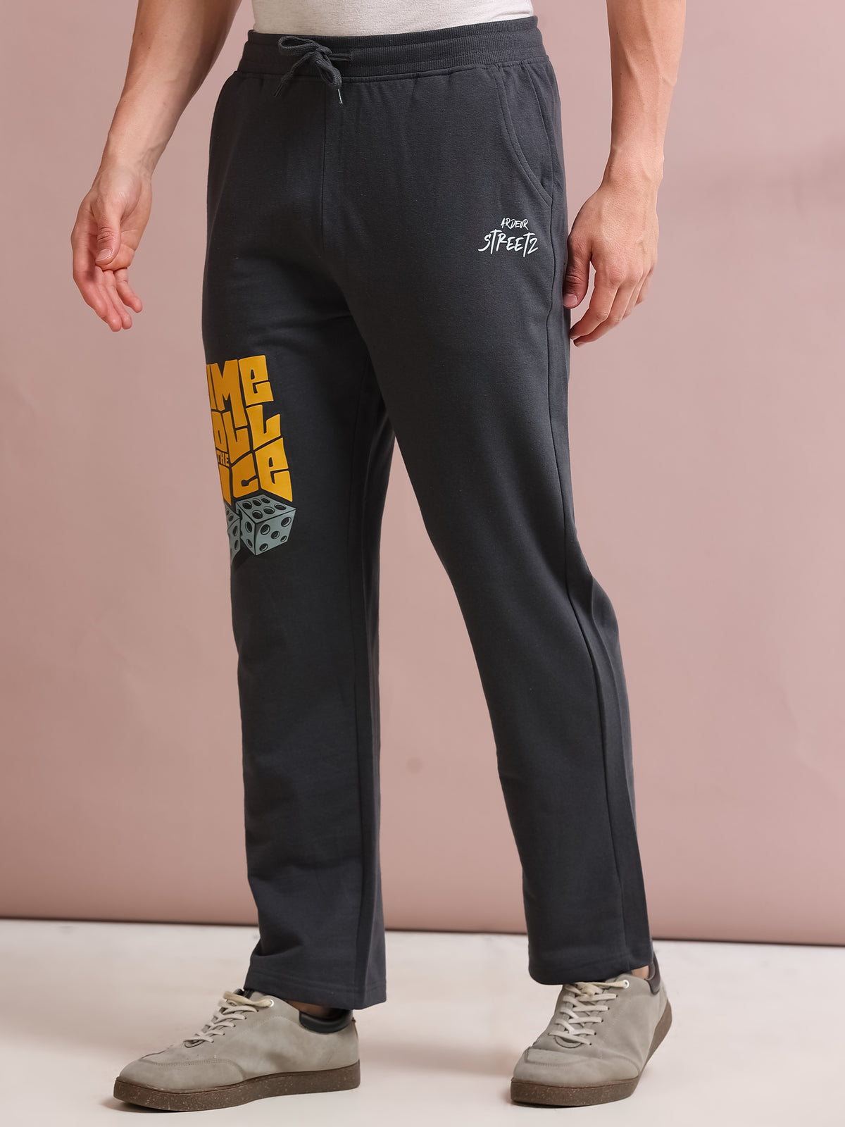 ARDEUR STREETZ Men's Relaxed Fit Self DesignsTrack Pants - Steel Grey